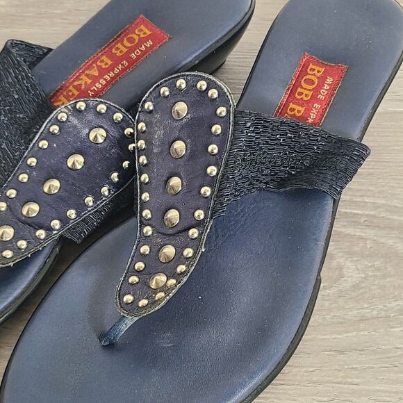 Bob Baker Exclusive Women's Sandals Kitten Heel Blue Gold Accent Size 7 - Picture 2 of 6